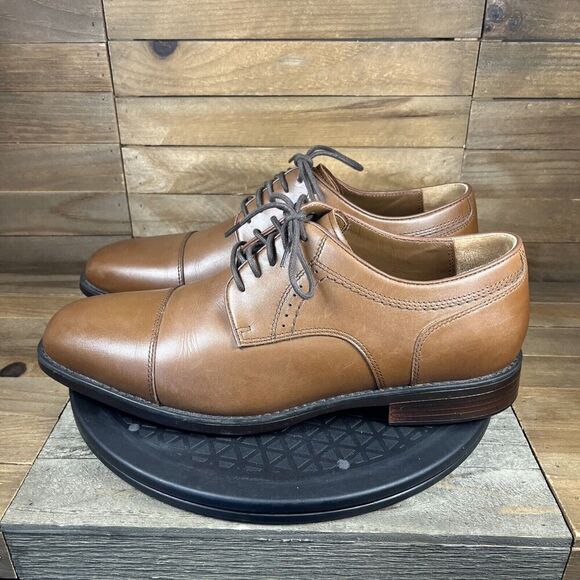 Johnston & Murphy Mens Size 10.5M Branning Cap Toe Tan Sheepskin Brown Lace Up - Picture 3 of 10